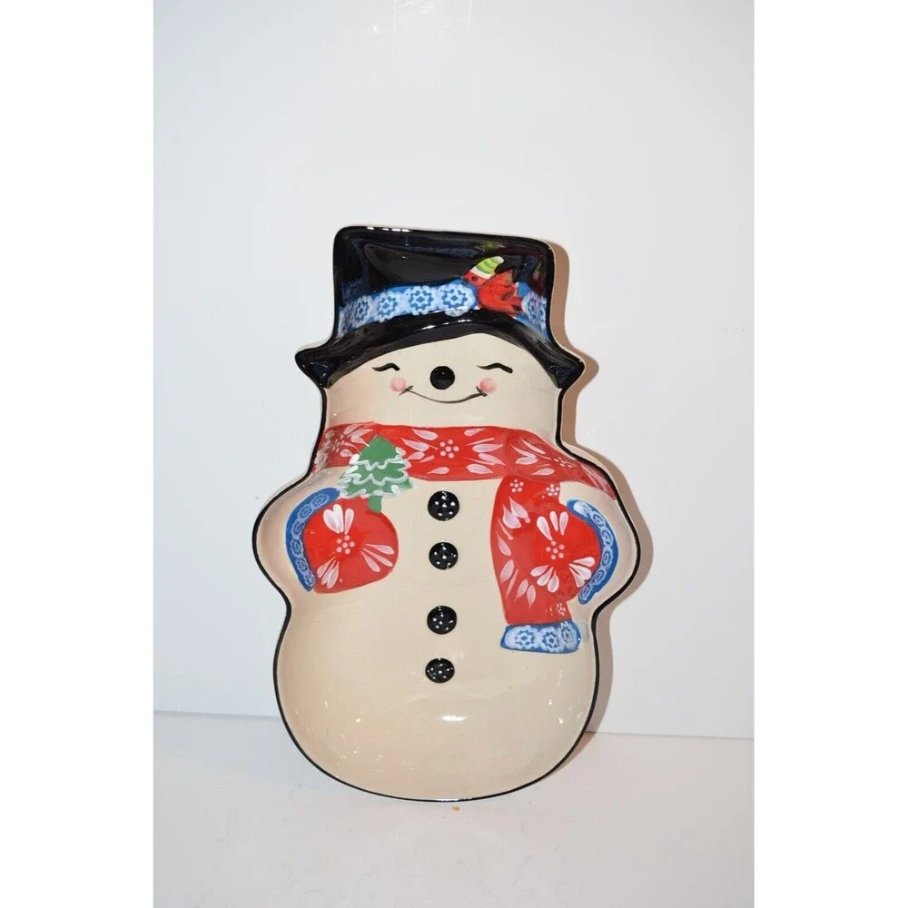 TempTations‎ Tara Winter Whimsy Chip Bowl Baking Dish Snowman Christmas Frosty